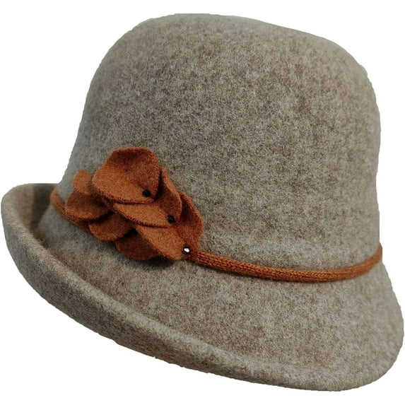 CoCopeaunts Bucket Hat for Women Solid Color Vintage Bowler Hat Round Roll-up Brim Warm Autumn Winter Hat Felt Leaf Hatband