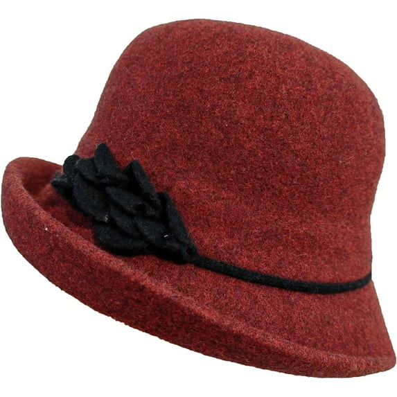 CoCopeaunts Bucket Hat for Women Solid Color Vintage Bowler Hat Round Roll-up Brim Warm Autumn Winter Hat Felt Leaf Hatband