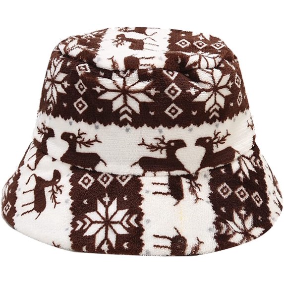 CoCopeaunts Bucket Hat for Women Warm Autumn Winter Hat Christmas Style Deer Pattern Men Fisherman Hat Outdoor Fashionable