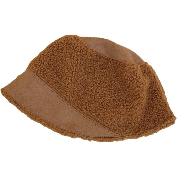 CoCopeaunts Bucket Hat for Women Wide Brim Warm Autumn Winter Lamb Hair Thickened Ladies Fisherman Cap Fashionable Splicing