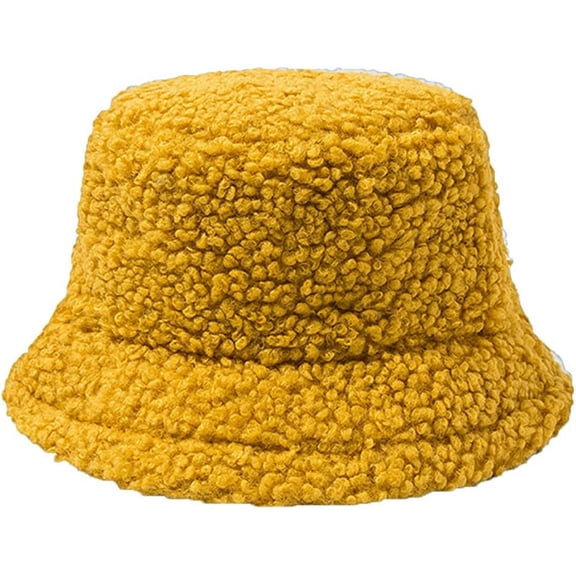 CoCopeaunts Bucket Hat for Womens Solid Color Lambs Fisherman Hat Cute Girls Outdoor Casual Winter Comfort Warm Fisherman Cap