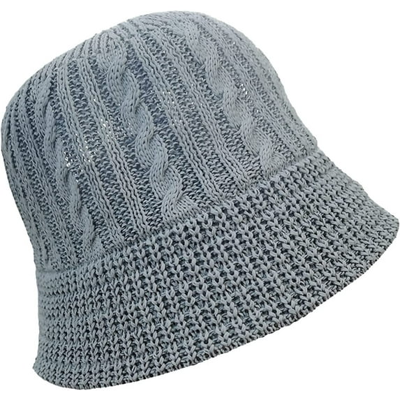 CoCopeaunts Bucket Hats for Men LCE Hemp Thread Vintage Hand Knitted Hats Wide Brim Shade Breathable Cable Twist Fisherman Hat