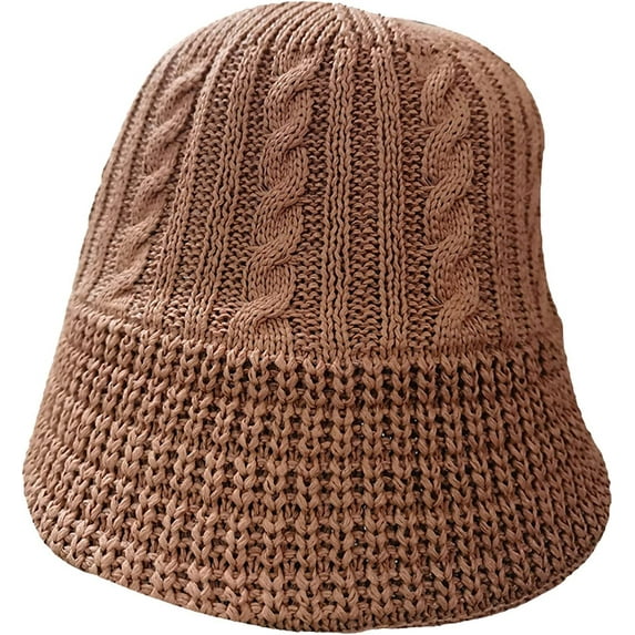 CoCopeaunts Bucket Hats for Men LCE Hemp Thread Vintage Hand Knitted Hats Wide Brim Shade Breathable Cable Twist Fisherman Hat