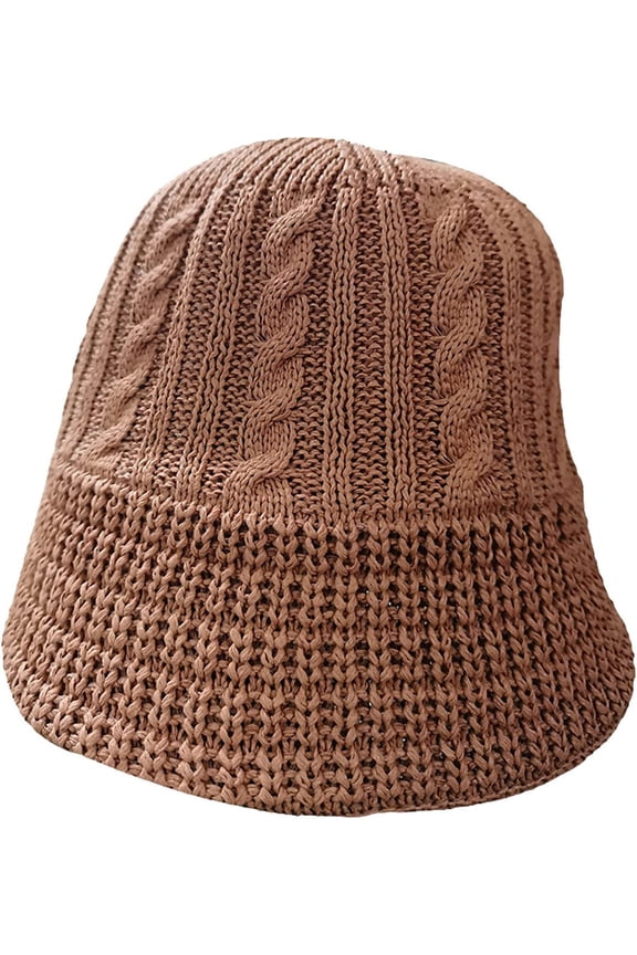 Bucket Hats for Men LCE Hemp Thread Vintage Hand Knitted Hats Wide Brim Shade Breathable Cable Twist Fisherman Hat