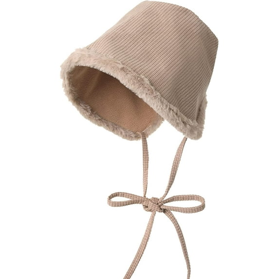 CoCopeaunts Bucket Hats for Women Autumn Winter Cold Proof Fashion Versatile Basin Cap with Plush Brim and Adjustable Chin Strap