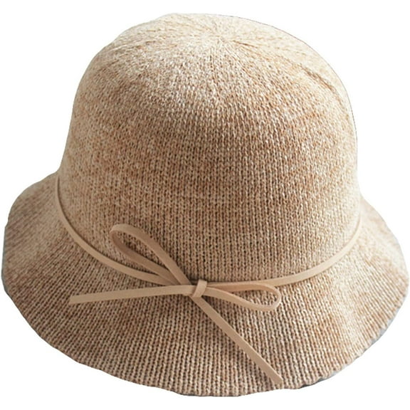 CoCopeaunts Bucket Hats for Women Autumn Winter Fashion Bow Lacing Strap Sweet Dome Basin Hat Solid Color Warm Fisherman Hat