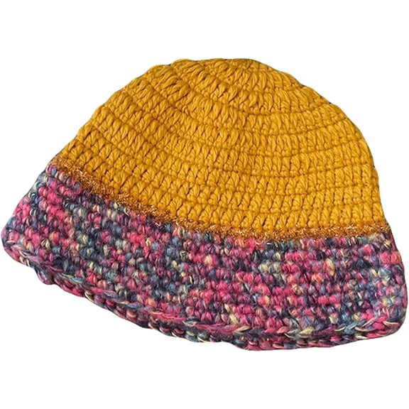 CoCopeaunts Bucket Hats for Women Color-Blocked Knitted Hand-Woven Autumn Winter All-Match Sun Protection Basin Caps for Girl