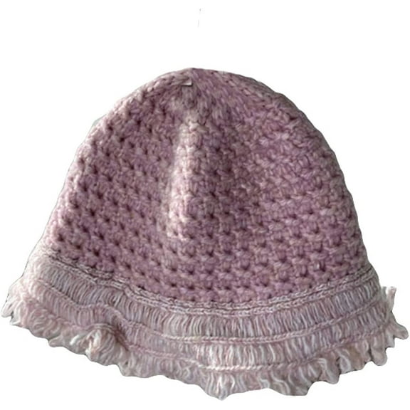 CoCopeaunts Bucket Hats for Women Crochet Color Matching Knit Bowler Hat Winter Beach Sunscreen Warm Fisherman Caps Tassel Brim