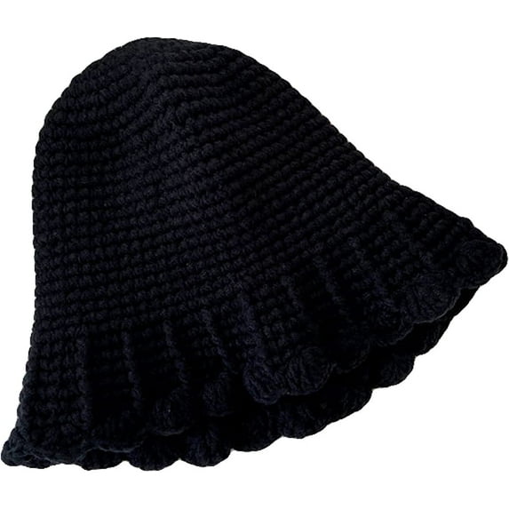 CoCopeaunts Bucket Hats for Women Hand Crochet Knitted Fisherman Hat Female Version Casual Outdoor Warm Beanie Hat Ruffle Brim