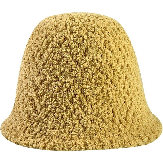 CoCopeaunts Bucket Hats for Women Solid Color Winter Lamb Velvet Mens Fisherman Caps Windproof Warm Fluffy Sherpa Basin Hats