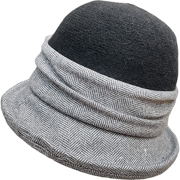 CoCopeaunts Bucket Hats for Women Wool Plaid Splicing Autumn Winter Warm Fisherman Hat Pleated Design Dome Small Brimmed Hat