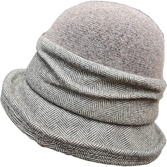 CoCopeaunts Bucket Hats for Women Wool Plaid Splicing Autumn Winter Warm Fisherman Hat Pleated Design Dome Small Brimmed Hat
