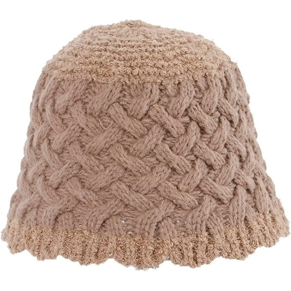 CoCopeaunts Bucket Hats for Womens Fashion Wave Stripe Foldable Knitting Hat Two-Colors Handmade Cloche Crochet Winter Hat