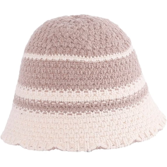CoCopeaunts Bucket Hats for Womens Four Seasons Fashion Stripe Vintage Foldable Knitting Hat for Gift Sun Protection Keep Warm