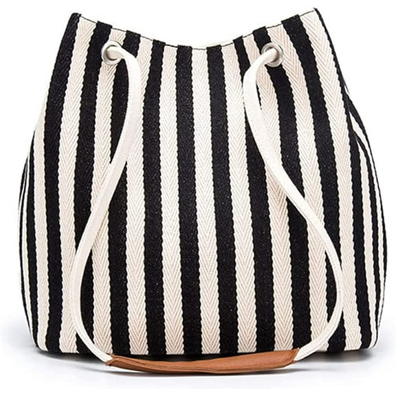 CoCopeaunts Canvas Handbag for Women Casual Shoulder Bag Striped Crossbody Bag Commuter Satchel Large Capacity Tote Bag Purse