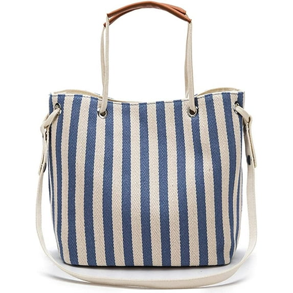 CoCopeaunts Canvas Handbag for Women Casual Shoulder Bag Striped Crossbody Bag Commuter Satchel Large Capacity Tote Bag Purse