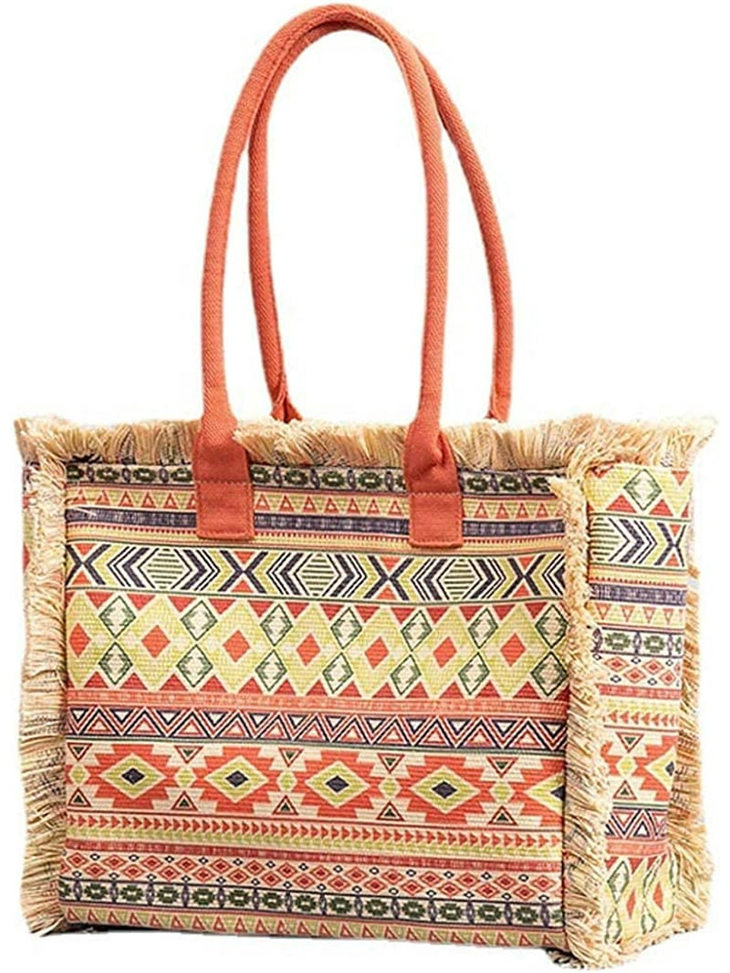CoCopeaunts Canvas Tote Bag for Women Boho Style Fringed Large