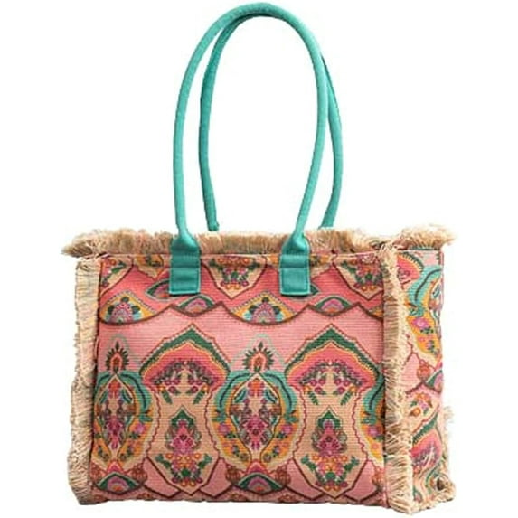 CoCopeaunts Canvas Tote Bag for Women Boho Style Fringed Large School Work Bag Top Handle Shoulder Handbag