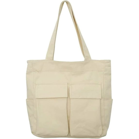 CoCopeaunts Canvas Tote Bag for Women, Casual Shoulder Handbag Large Capacity School Work Bag with Outer Pockets