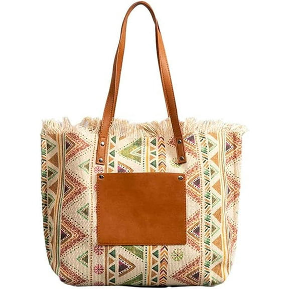 CoCopeaunts Canvas Tote Bag for Women Large Capacity Boho Style Beach Handbag Canvas Shoulder Bag for Vocation Travel