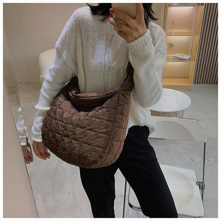 CoCopeaunts Casual Large Capacity Tote Shoulder Bags Designer Ruched  Handbag Luxury Nylon Quilted Padded Crossbody Bag Female Big Purse 