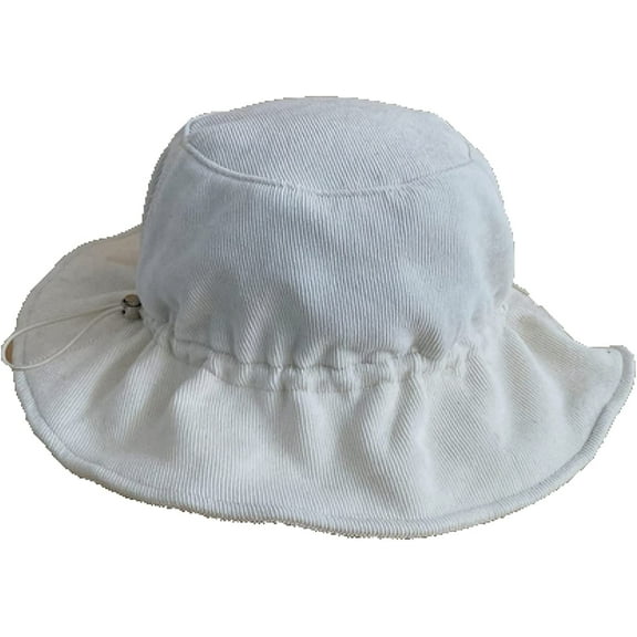 CoCopeaunts Corduroy Bucket Hat Women Autumn Winter Warm Leisure Folds Drawstring Basin Hat Wide Brim Ruffles Fisherman Hat