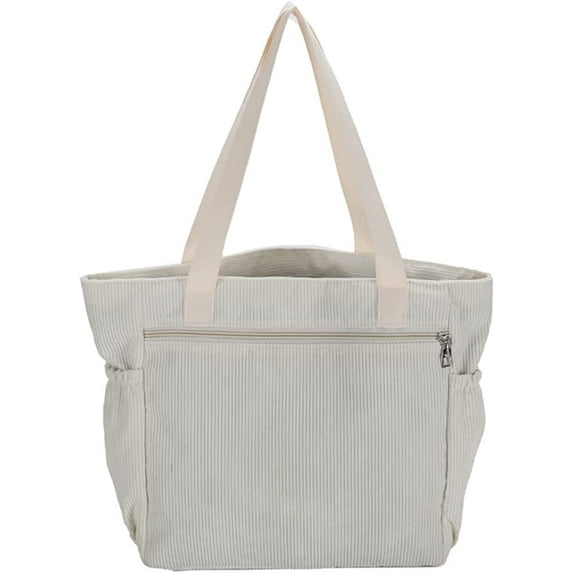 CoCopeaunts Corduroy Tote Bag for Women Large Shoulder Bag Students Vintage Zipper Bag Commute Satchel Bag with Pockets