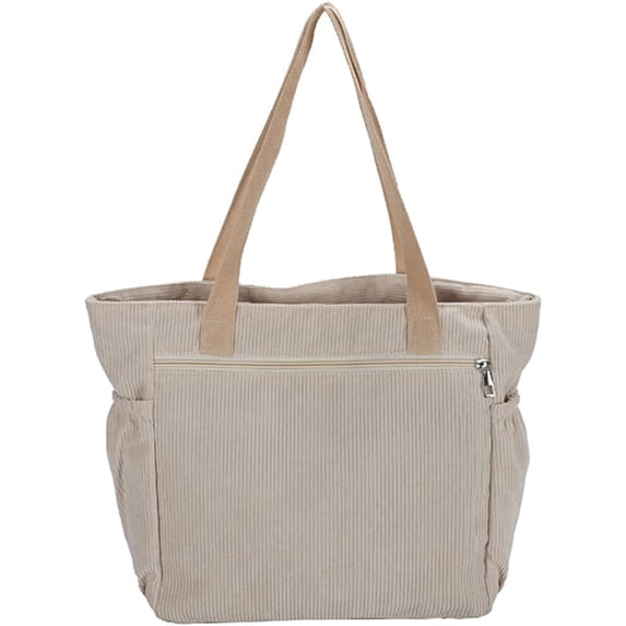 CoCopeaunts Corduroy Tote Bag for Women Large Shoulder Bag Students Vintage Zipper Bag Commute Satchel Bag with Pockets