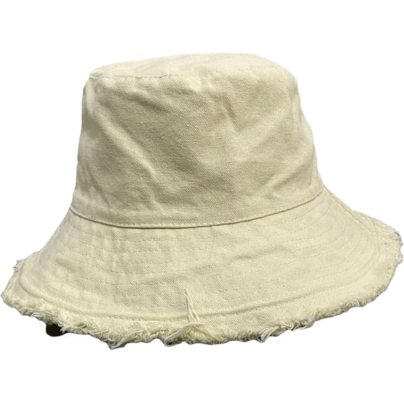 CoCopeaunts Cotton Bucket Hat for Women Summer Casual Frayed Wide Brim Beach Fisherman Hat Beach Vacation Travel Accessories