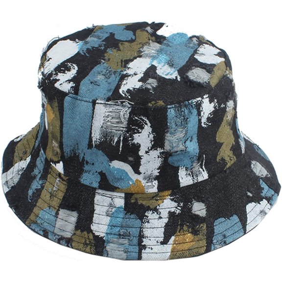 CoCopeaunts Cotton Bucket Hats for Men Vintage Graffiti Painted Summer Quick Dry Bucket Cap Anti-Ultraviolet Fisherman Hat