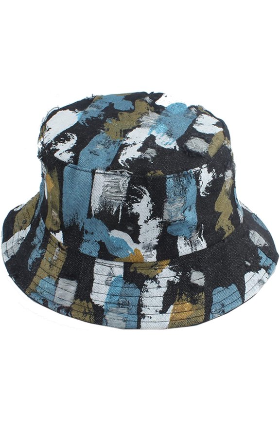 Cotton Bucket Hats for Men Vintage Graffiti Painted Summer Quick Dry Bucket Cap Anti-Ultraviolet Fisherman Hat