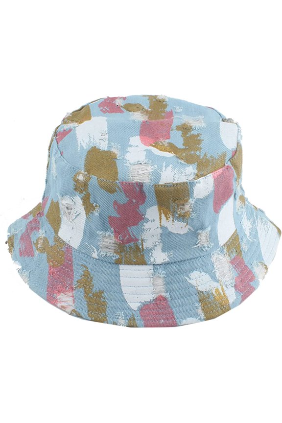 Cotton Bucket Hats for Men Vintage Graffiti Painted Summer Quick Dry Bucket Cap Anti-Ultraviolet Fisherman Hat