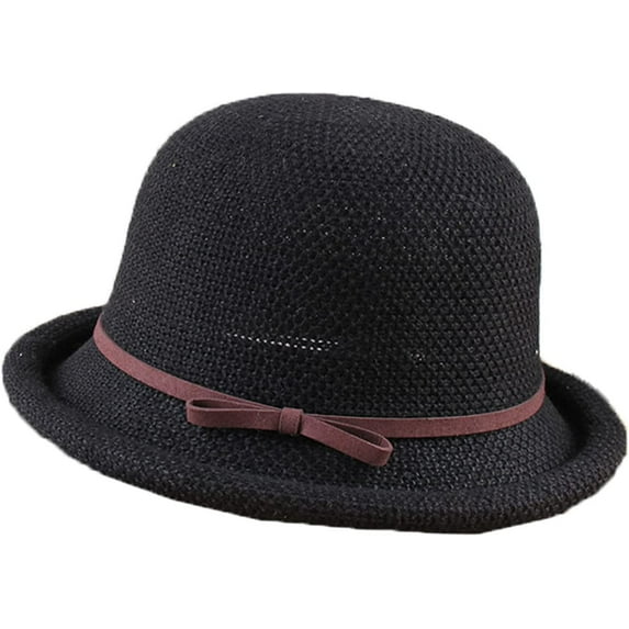 CoCopeaunts Cotton Linen Knitted Breathable Bowler Hat Literary Rolled Edge Small Knot Women Bucket Hat Outdoor Leisure Hundred