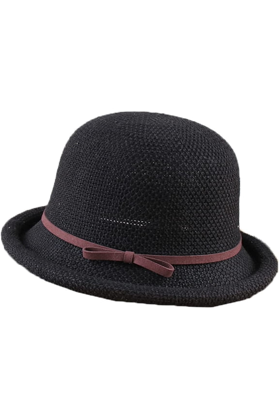 Cotton Linen Knitted Breathable Bowler Hat Literary Rolled Edge Small Knot Women Bucket Hat Outdoor Leisure Hundred
