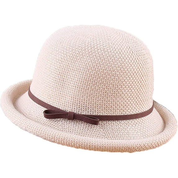 CoCopeaunts Cotton Linen Knitted Breathable Bowler Hat Literary Rolled Edge Small Knot Women Bucket Hat Outdoor Leisure Hundred
