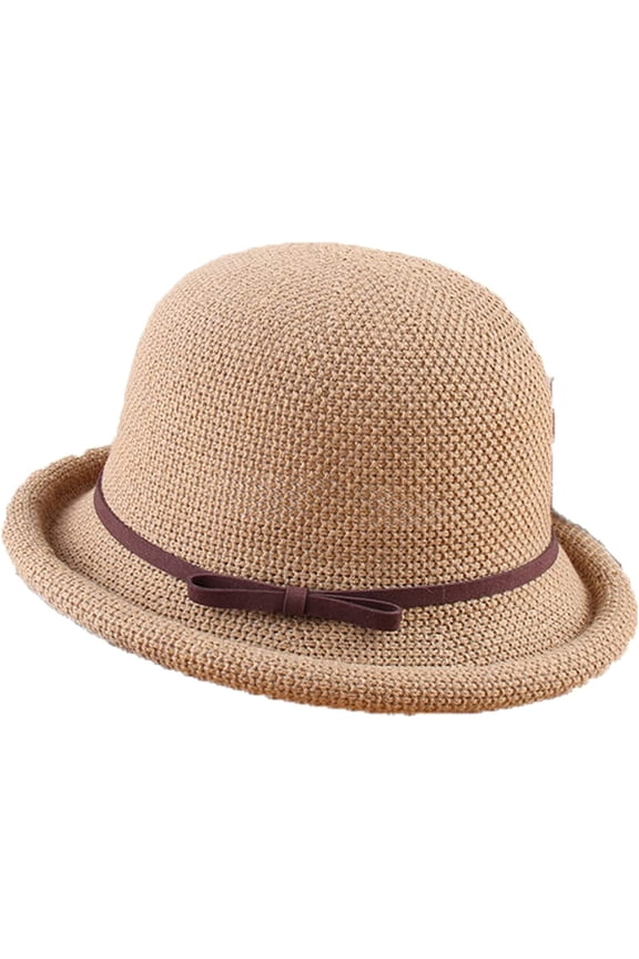 Cotton Linen Knitted Breathable Bowler Hat Literary Rolled Edge Small Knot Women Bucket Hat Outdoor Leisure Hundred