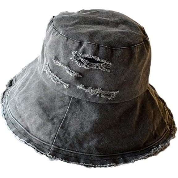 CoCopeaunts Cotton Men Bucket Hat Unisex Fashion Damaged Frayed Brim Hip Hop Men Fisherman Hat Foldable Women Bucket Cap