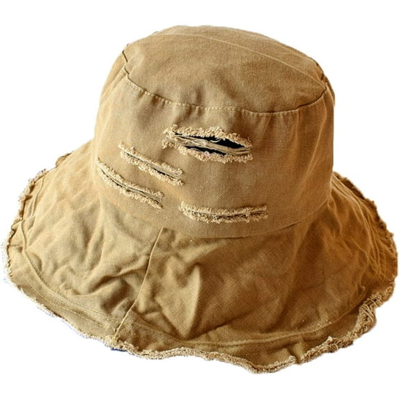 CoCopeaunts Cotton Men Bucket Hat Unisex Fashion Damaged Frayed Brim Hip Hop Men Fisherman Hat Foldable Women Bucket Cap