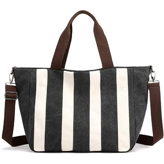 CoCopeaunts Crossbody Bag for Women Cotton Canvas Shoulder Bag Top Handle Handbag Striped Satchel Retro Casual Purse