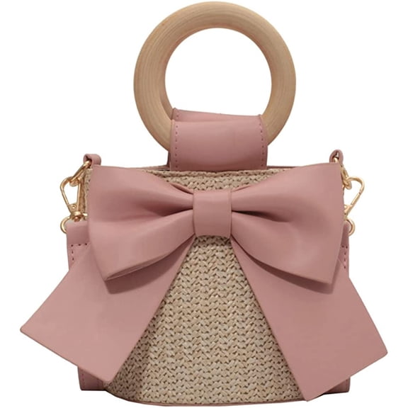 CoCopeaunts Crossbody Bags for Women Cute Straw Shoulder Bag Beach Tote Hobo Handbag Travel Essential Bucket Bag with Wooden Handle