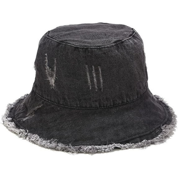 CoCopeaunts Denim Bucket Hat Retro Ripped Frayed Brim Basin Hat Fashion Street Comfort Fisherman Hat Spring Summer UV Protection