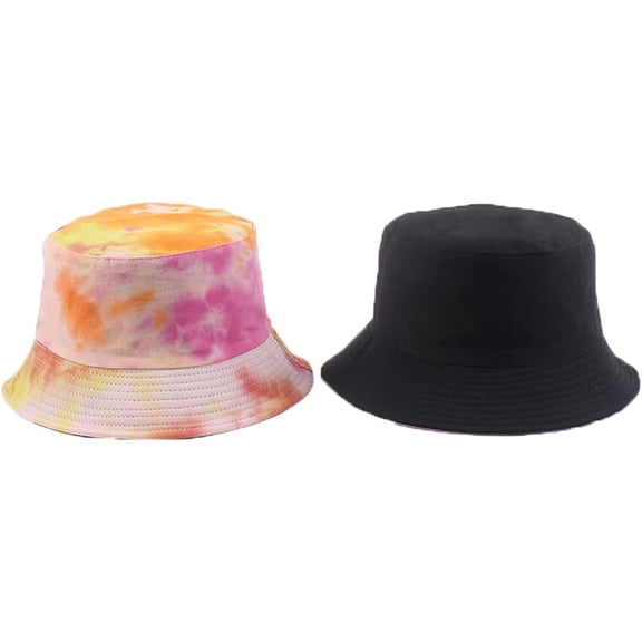 CoCopeaunts Double Side Bucket Hat Tie Dye Black Lightweight Outdoor Summer Travel Vacation Reversible Fisherman Hat for Men