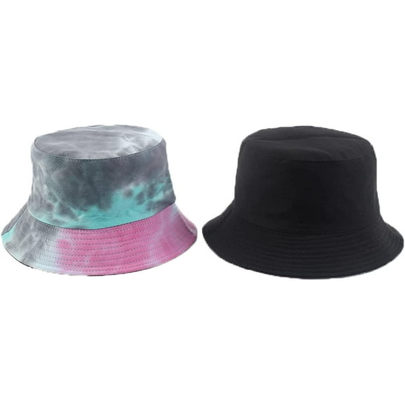 CoCopeaunts Double Side Bucket Hat Tie Dye Black Lightweight Outdoor Summer Travel Vacation Reversible Fisherman Hat for Men