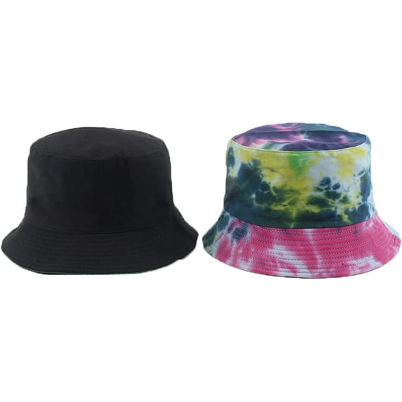 CoCopeaunts Double Side Bucket Hat Tie Dye Black Lightweight Outdoor Summer Travel Vacation Reversible Fisherman Hat for Men