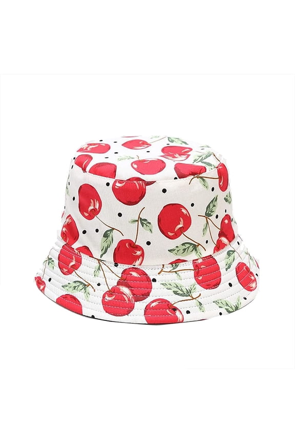 Double-Sided Bucket Hats for Women Avocado Cherry Fruit Summer Sun Protection Foldable Fisherman Hat for Men
