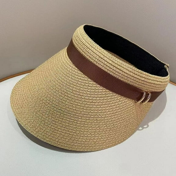CoCopeaunts Empty Top Sun Straw Hats For Women Summer Wide Brim UV Protection Sunshade Hats Outdoor Beach Sun Cap For Lady Visor Cap Gorros