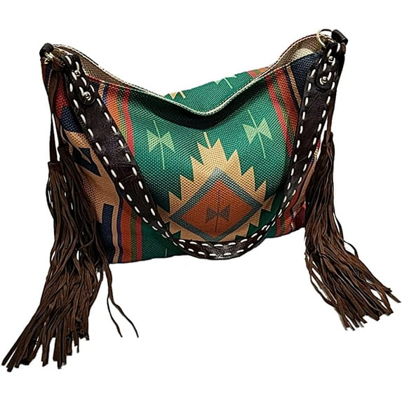 CoCopeaunts Ethnic Style Shoulder Bag for Women Tassel Handbag Cotton Canvas Tote Bag Retro Satchel Large Capacity Purse