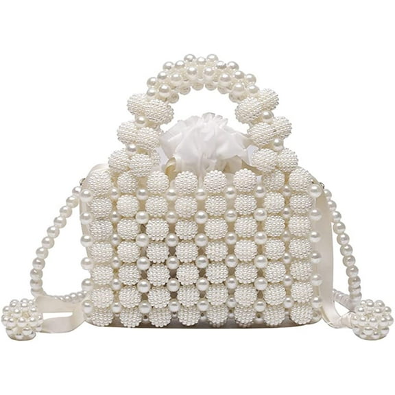 CoCopeaunts Evening Bag for Women Cute Handbag Mini Hobo Bag Crossbody Bag Women Rhinestone Pearl Woven Purse Party Wedding Clutch Bag