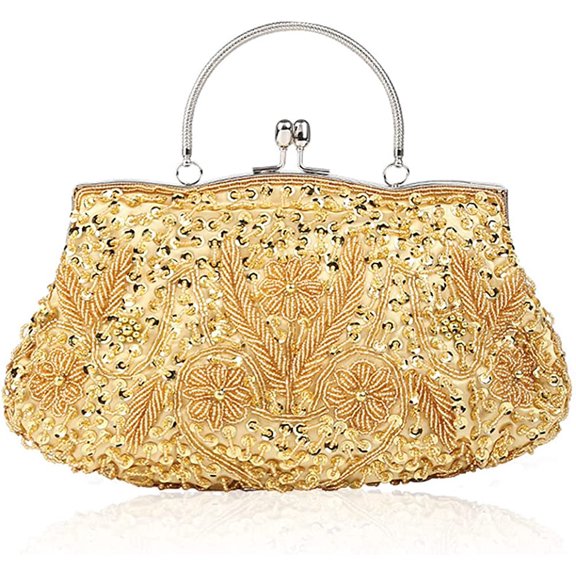 CoCopeaunts Evening Clutch Bag for Women Kiss Lock Satin Purse Floral Handbag Wedding Purse Shoulder Clutch Party Bag with Chain