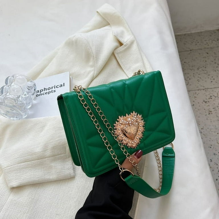 CoCopeaunts Fashion Design Womens Shoulder Bag Handheld Square Bag Messenger Wallet Embroidered Thread Quality PU Leather Metal Sheet Heart